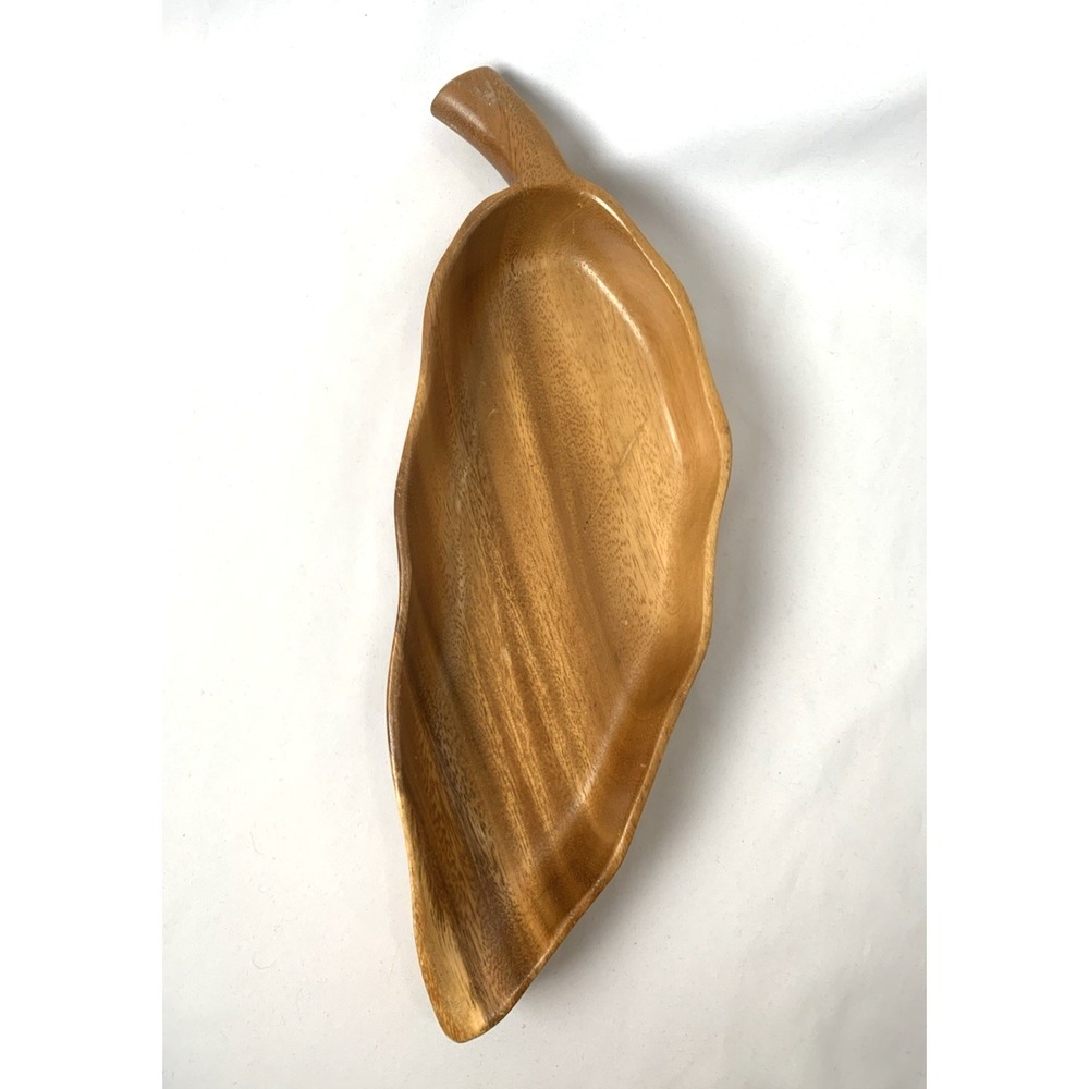 Monkey Pod Wood Leaf Shaped Serving Dish Bowl Vintage MCM Tiki Hawaii Retro